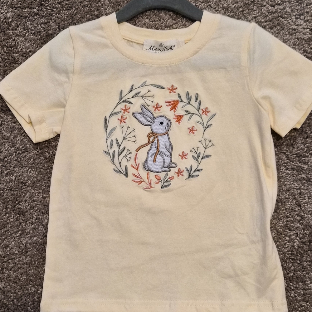 Soft Yellow Bunny Embroidered Kids Tee
